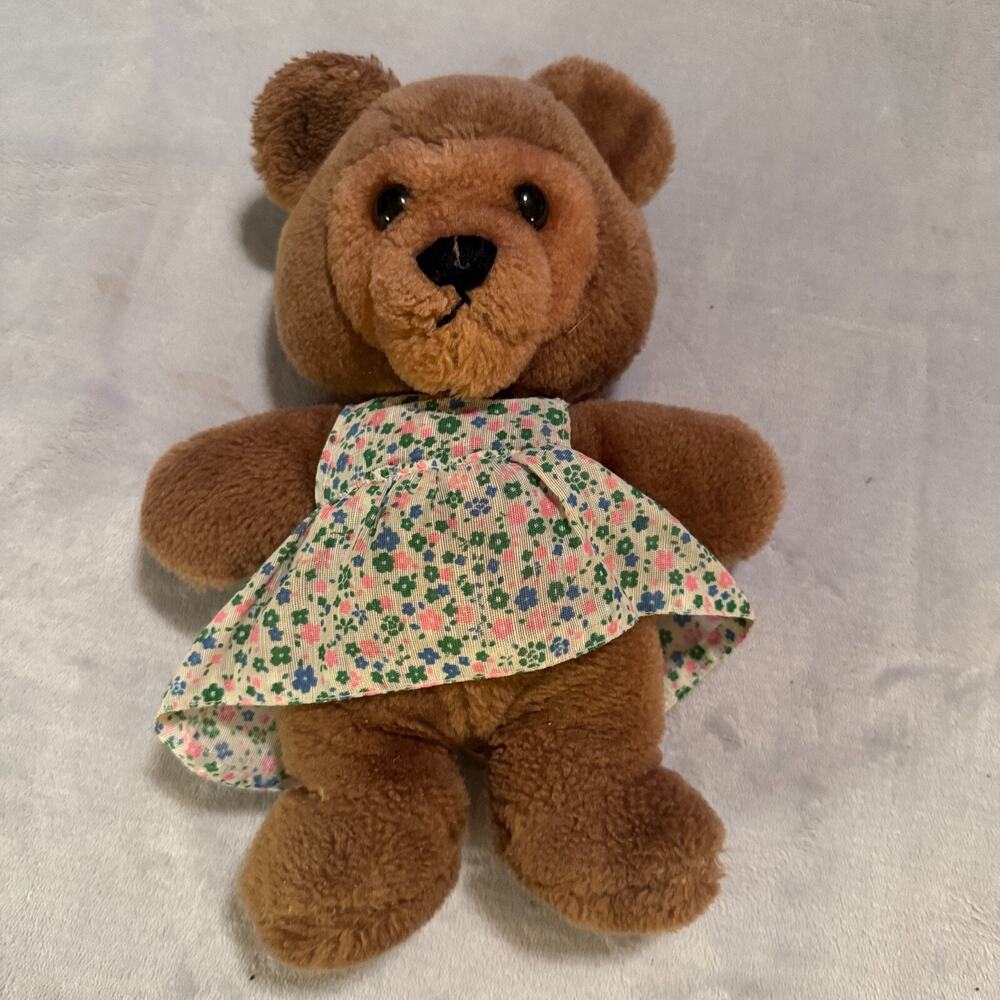 Vintage 1978 Dakin Nelly Teddy Bear Nature Babies Mama in dress 10"